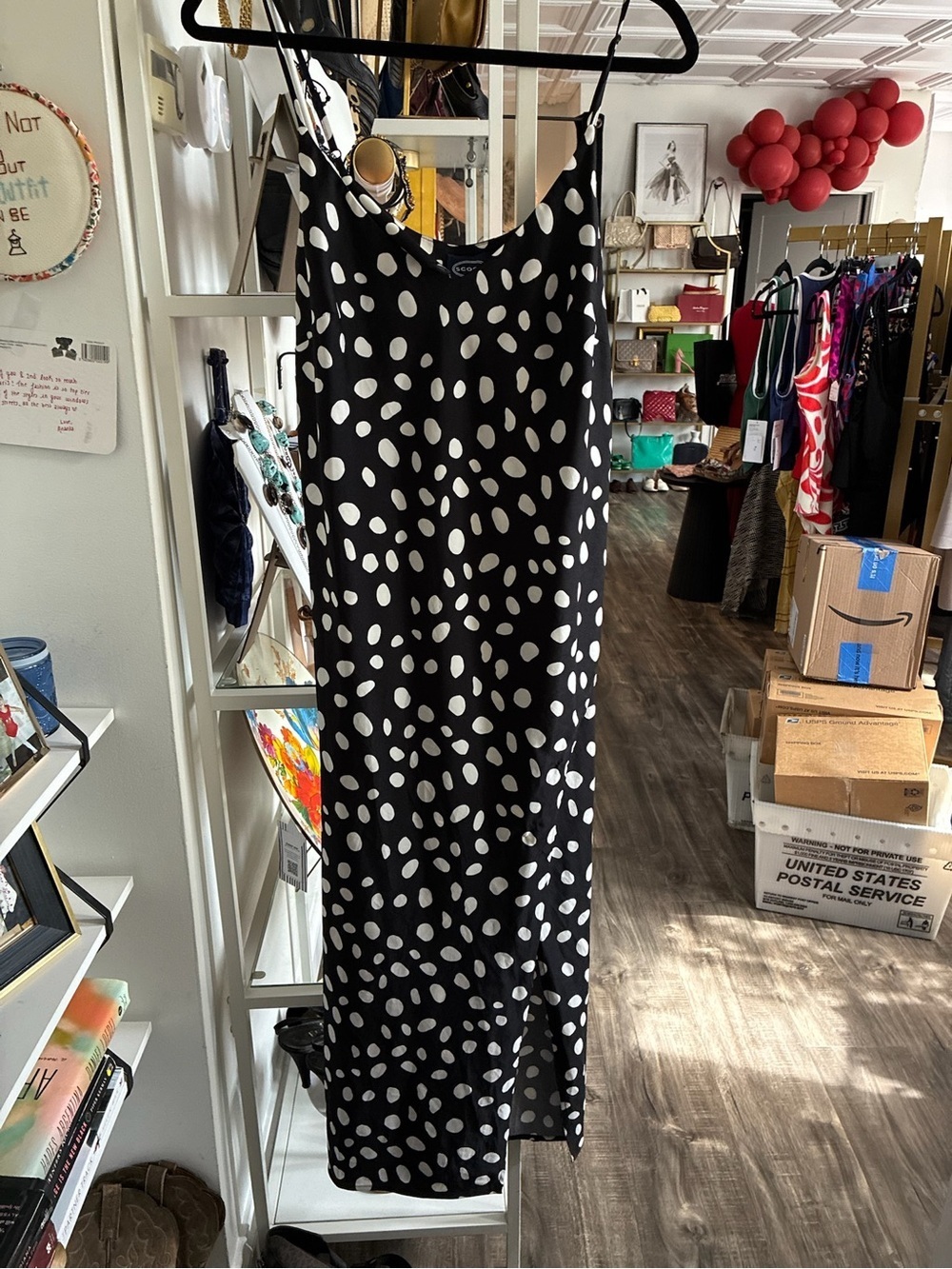 Scoop Black Polka Dot Spaghetti strap dress